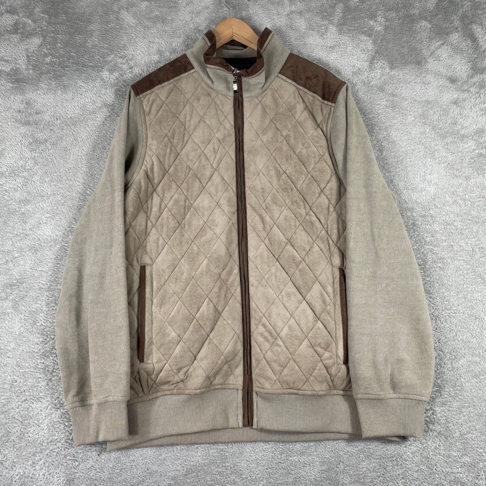 Luchiano Visconti Sport Edition Jacket Mens Large Tan Quilted Faux Suede Zip Up